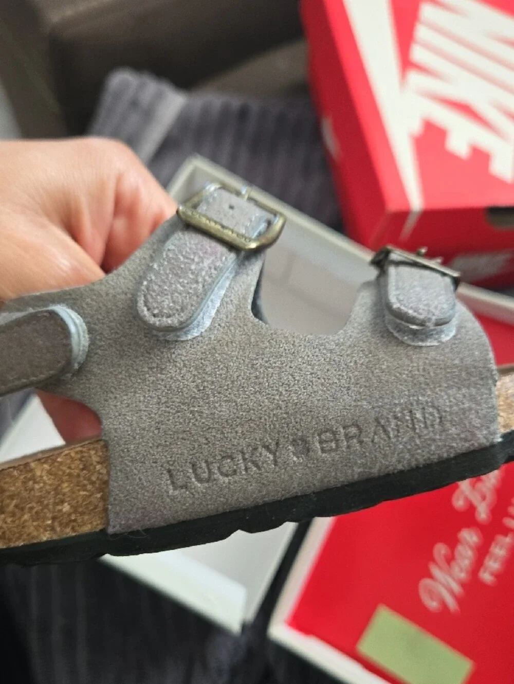 Lucky Brand Kids Gray Suede Double-Buckle Sandals